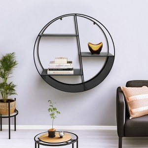 Sagebrook Home 32" Round Black Shelf - 4 Layered Contemporary Floating Metal Wall Shelf for Creative Home, Office, Bathroom - 1 of 4
