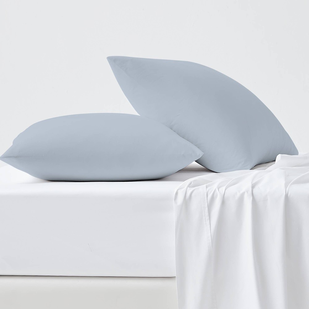 Color Sense Standard 300 Thread Count Wrinkle Resistant Solid Pillowcase Set Light Blue: Cotton Sateen, OEKO-TEX Certified
