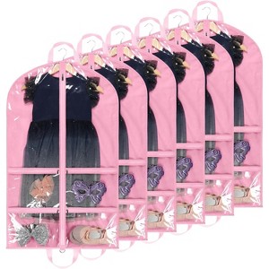 6 Pack 40" Black Dance Garment Bags, Hanging Covers with 4 Zipper Pockets for Competitions - 1 of 4