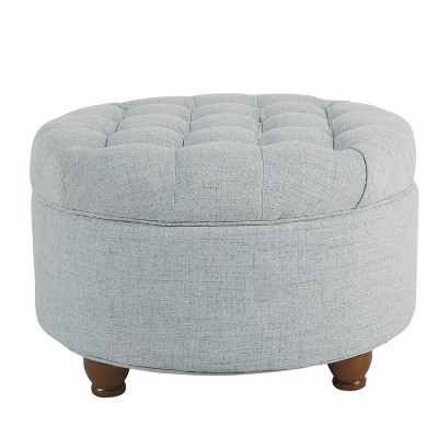 Large Tufted Round Storage Ottoman Light Blue - Homepop: Upholstered ...