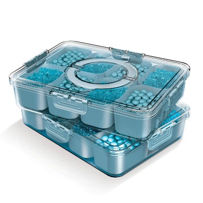 LunaLulinlk 8-grid Snack Box Container Divider Tray with Lid, Blue, 2-Pack