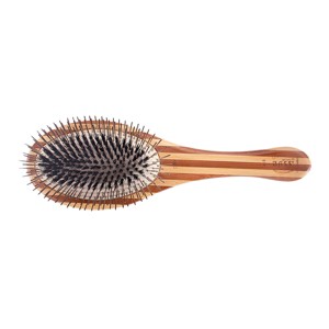 Bass Pet Brushes The Hybrid Groomer Shine & Condition, Patented & Award Winning, Natural Bristle + Alloy Pin Bamboo Handle Large Oval Striped Bamboo - 1 of 4