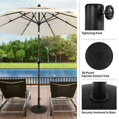 Black Round Concrete Outdoor Umbrella Base, 26 lbs