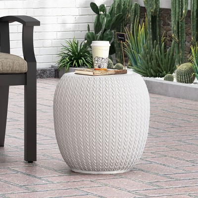 MOEPISY Outdoor Lightweight Concrete End Table, Antique White