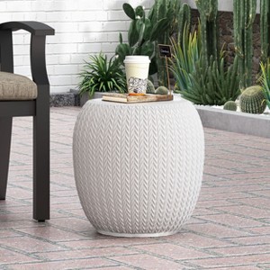MOEPISY Outdoor Lightweight Concrete End Table, Antique White - 1 of 4