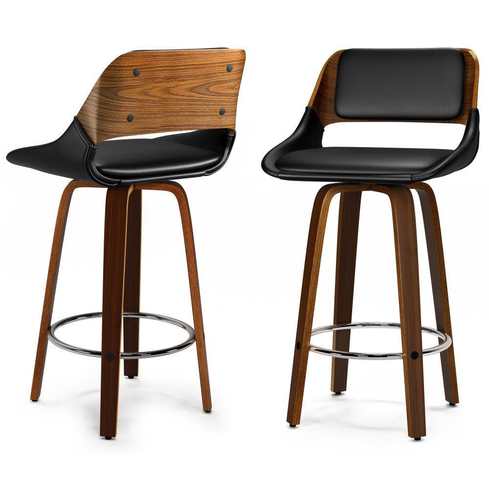 Photos - Chair WyndenHall Set of 2 Mara Swivel Barstools Black: Upholstered Faux Leather,