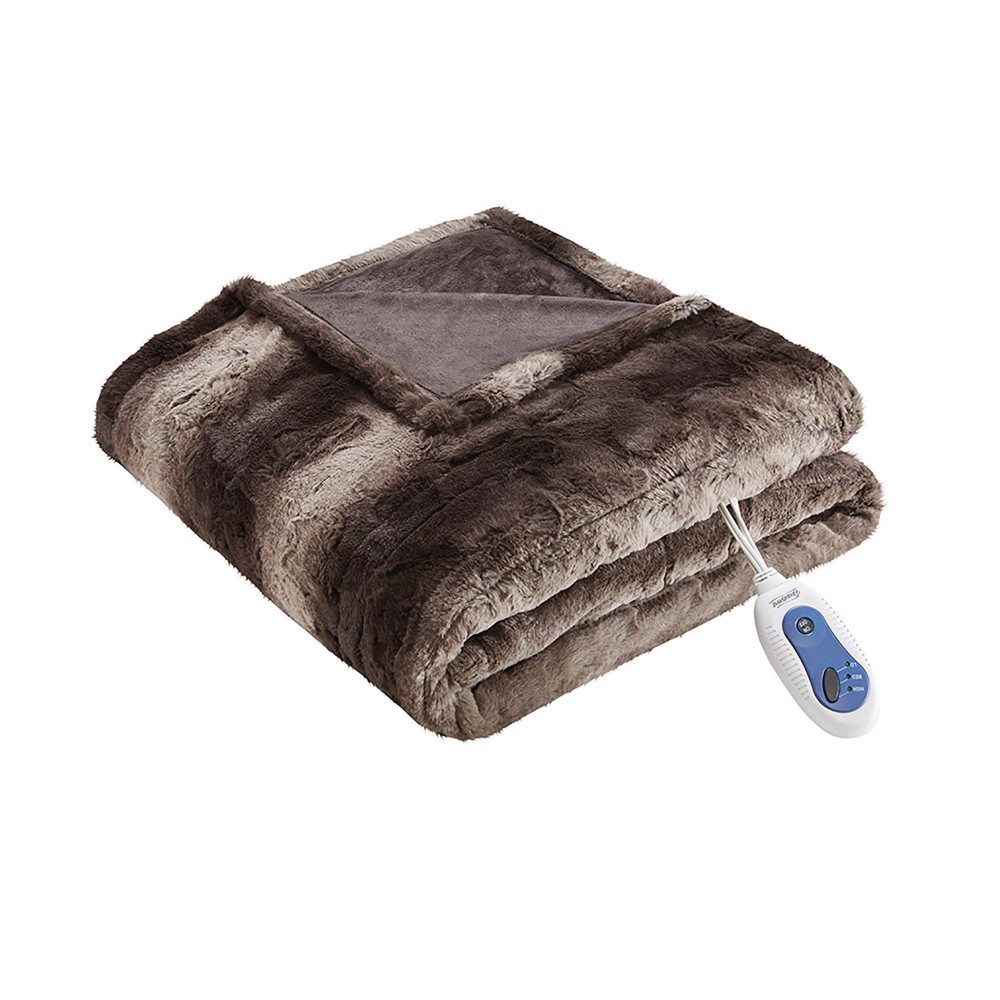 Photos - Duvet Beautyrest Marselle 50"x70" Oversized Faux Fur Electric Heated Throw Blanket Chocolate 