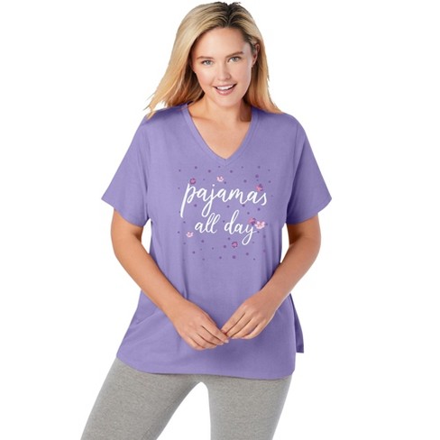 Dreams & Co. Women's Plus Size Cotton V-neck Pj Top, 38/40 - Soft Iris  Pajamas : Target