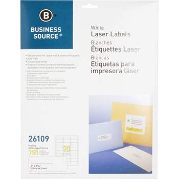 Business Source Mailing Labels Laser 1"x2-5/8" 750/PK White 26109