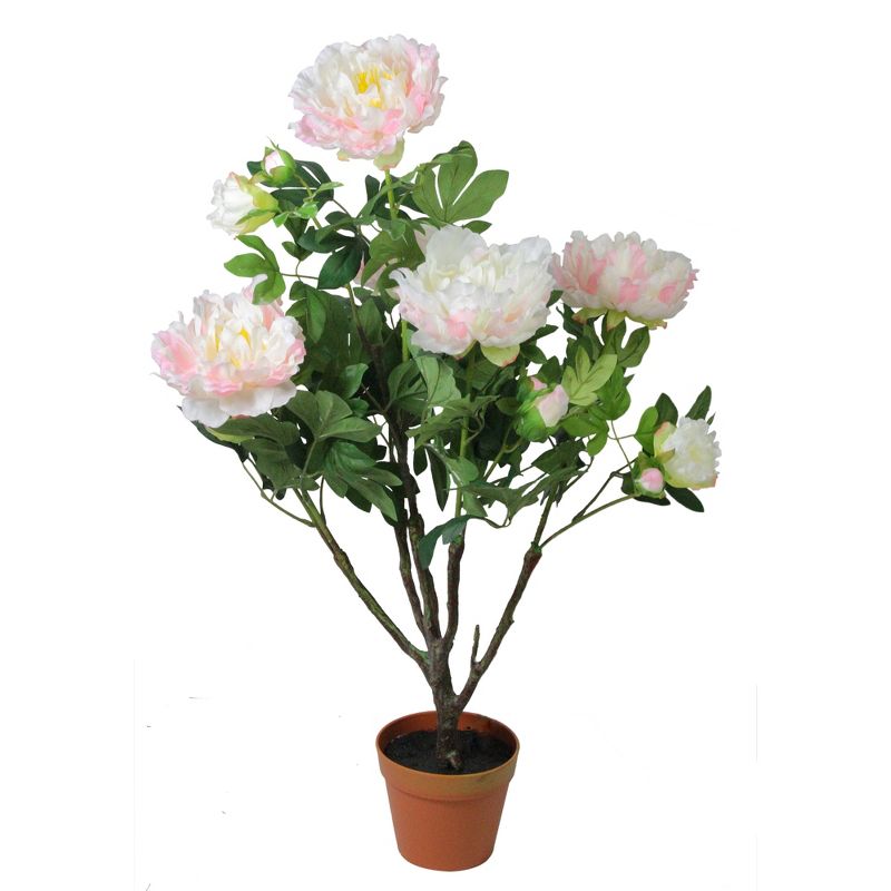 Northlight 36" Blooming Peony Flower Artificial Potted Plant - Green/Brown, 1 of 5
