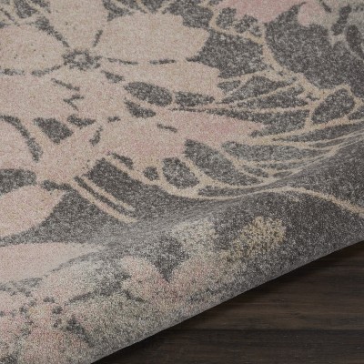 Elysian Blooms 63'' Grey and Pink Floral Round Area Rug