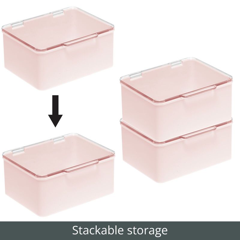 mDesign Plastic Stackable Toy Storage Bin Box with Lid, 4 Pack - 5.63 x 6.65 x 3, Light Pink/Clear, 3 of 7