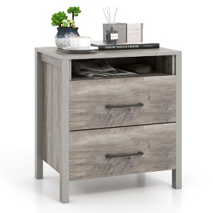 Tangkula Nightstand w/ 2 Drawers Farmhouse Bed Side Table w/ Open Storage Shelf - 1 of 4