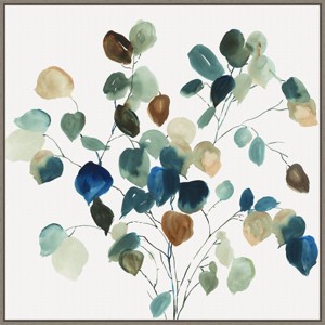 30" x 30" Blue Leaves Branch by Asia Jensen Framed Canvas Wall Art Print - Amanti Art: Floral Decor, Modern Botanical Lithograph - 1 of 4