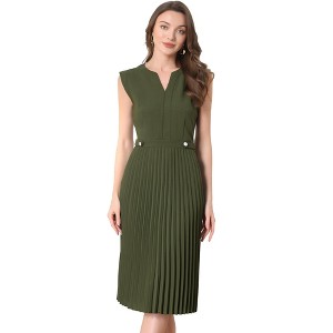 Allegra K Women's Sleeveless Casual V Neck Button Pleated Midi Dress - 1 of 4