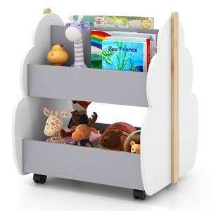 Infans Kids Wooden Bookshelf w/ Wheels 2-Tier Toy Storage Shelf Double-sided Bookcase - 1 of 4
