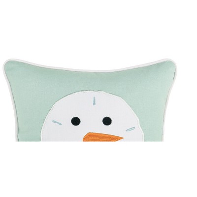 Seafoam Green Embroidered Snowman Sand Dollar Throw Pillow