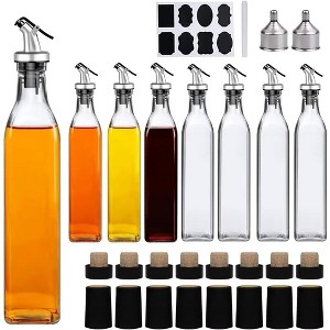 8-Pack 17oz Olive Oil Dispenser Bottles, Cooking Oil & Vinegar Cruets with No-Drip Pourers, Funnel, and Corks - 1 of 4