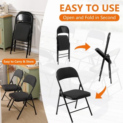 6-Pack Black Fabric Padded Folding Chairs with Iron Frame
