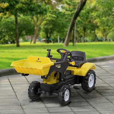 Kids Yellow Manual Pedal Ride-On Excavator with Front Loader