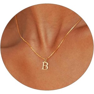 Gold Initial Necklace for Women, 14K Gold Plated Dainty Letter Pendant on Box Chain - 1 of 4