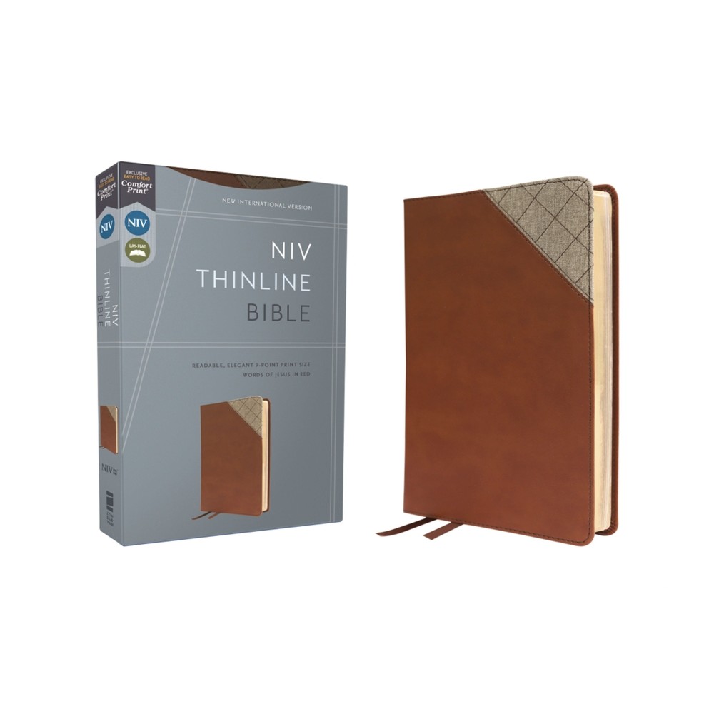 Niv, Thinline Bible, Leathersoft, Brown, Red Letter, Comfort Print - by Zondervan (Leather Bound)