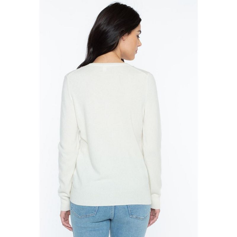 JENNIE LIU Women's 100% Cashmere Button Front Long Sleeve Crewneck Cardigan Sweater, 2 of 4