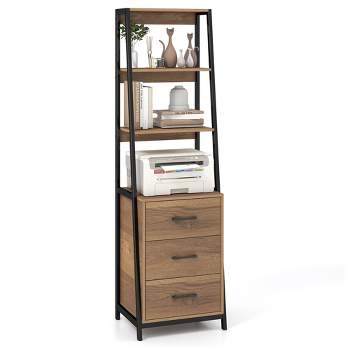 Tangkula Ladder Bookshelf Tall Bookcase w/ 3 Open Shelves Printer Stand 3 Storage Drawers