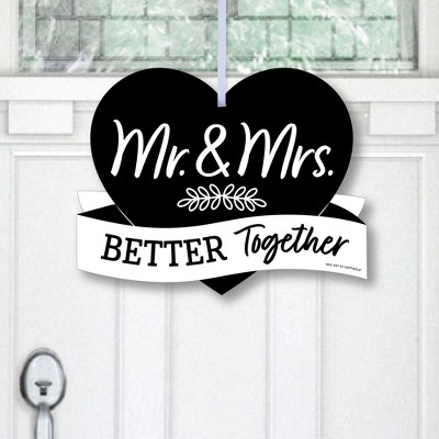 Big Dot of Happiness Mr. and Mrs. - Hanging Porch Black and White Wedding or Bridal Shower Outdoor Decorations - Front Door Decor - 1 Piece Sign