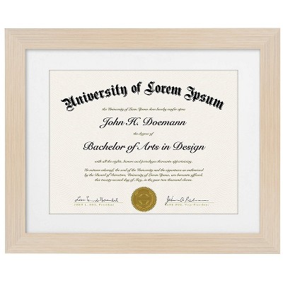 Americanflat 11x14 Light Wood Diploma Frame - Displays 8.5x11 Diplomas with Mat or 11x14 Inch Without Mat - Shatter-Resistant Glass.
