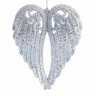 Kurt S. Adler 6.0 Inch Angel Wings Glittered Silver Gems Faith Tree Ornaments