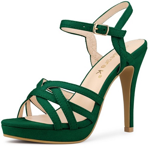 Dark green strappy heels online