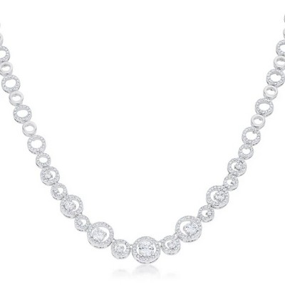 ShineHigh Graduated Round-Cut Cubic Zirconia Necklace with Rhodium Plating – 18-Inch Elegant Classic Statement Jewelry