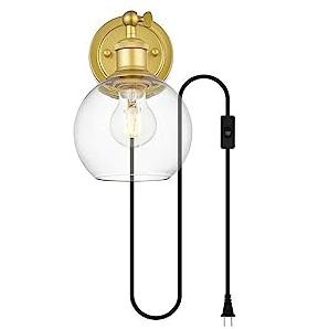 Elegant Lighting Wesson 1 light Brass and Clear plug in wall sconce