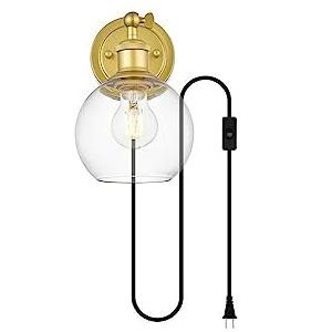 Elegant Lighting Wesson 1 light Brass and Clear plug in wall sconce - 1 of 4