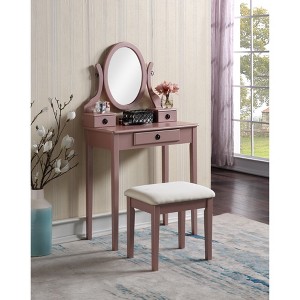 Roundhill Furniture Moniya Wood Makeup Vanity Table and Stool Set, Rose Gold - 1 of 4