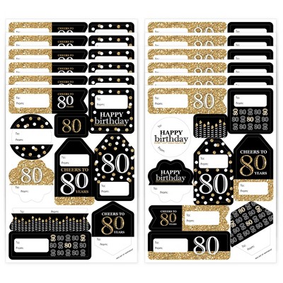 Big Dot of Happiness Adult 80th Birthday - Gold - Assorted Birthday Party Gift Tag Labels - To and From Stickers - 12 Sheets - 120 Stickers