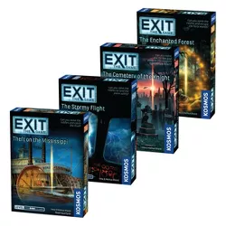 Thames & Kosmos EXIT: The Game, Season 4. Four-Pack: Theft on the Mississippi, The Stormy Flight, The Cemetery of the Knight, and The Enchanted Forest