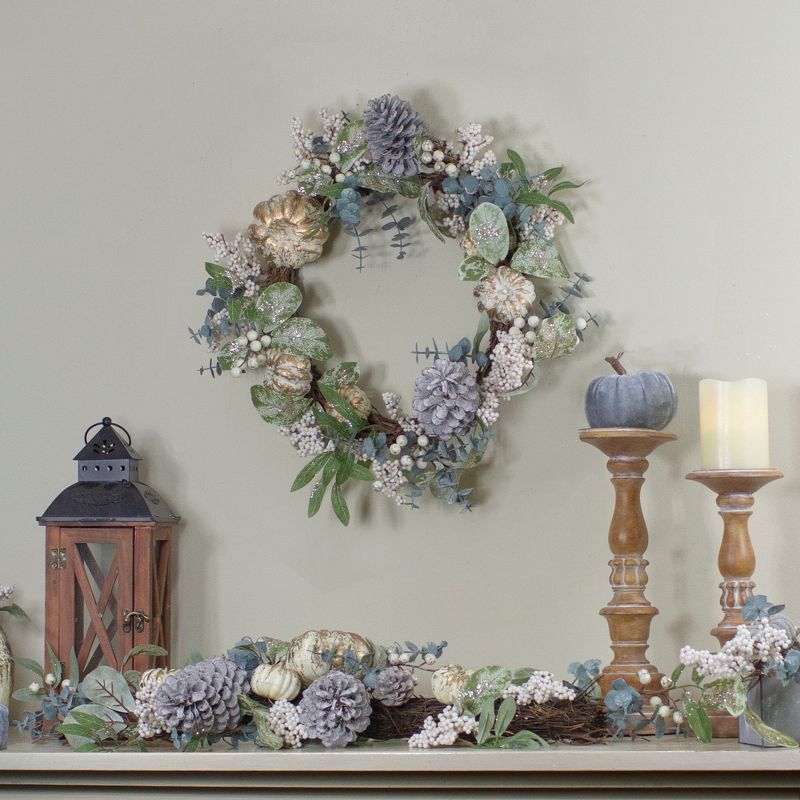 Northlight Neutral Colored Pumpkin and Pine Cones Fall Harvest Wreath - 18-Inch, Unlit, 2 of 4