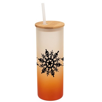 Elanze Designs Center Snowflakes Winter Wrap-Around Design 25 Ounce Frosted Gradient Glass On-The-Go Coffee Travel Skinny Tumbler Mug Cup, Bamboo Lid