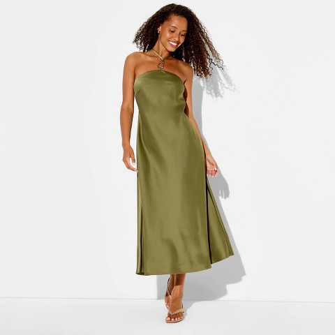 Женские платья Wild Fable Women's Satin Halter Maxi Dress - Wild Fable™ Green S