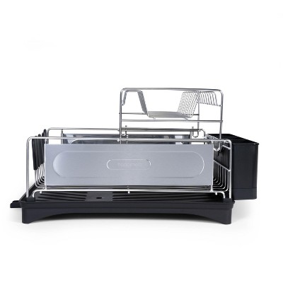 Compact 18.25" Stainless Steel 2-Tier Dish Drying Rack with Utensil Holder