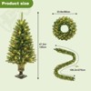 Prelit Holiday Christmas 4-Piece Set, Garland Wreath and Set of 2 Entrance Artificial Christmas Trees, PVC Celebrating Set - 3 of 4
