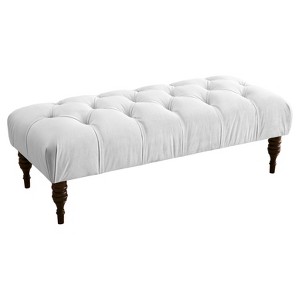 Edwardian Upholstered Tufted Bench - White Velvet - Skyline Furniture