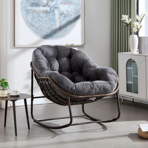 Okak Rattan Rocking Accent Chair with Metal Legs & Padded Cushion,Comfy Lounge Chair for Living Room,Outdoor - 1 of 4