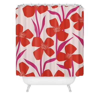 VEHFA Red Monogram Letter X with Red Floral Shower Curtain