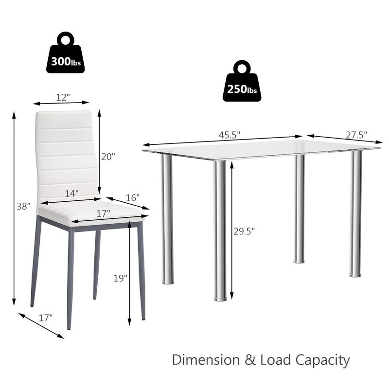 Costway 5 Piece Dining Set Table 29.6'' and 4 Chairs Glass Metal Kitchen Breakfast Furniture White, 2 of 9