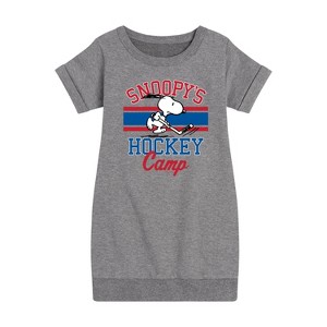 - Peanuts - Snoopy's Hockey Camp Graphic Short Sleeve Fleece Dress - 1 of 4
