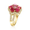 Ross-Simons 3.50 ct. t.w. Ruby and .20 Carat Pink Sapphire Flower Ring With .60 ct. t.w. White Topaz in 18kt Gold Over Sterling - 3 of 4