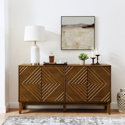 60.5'' Fluted Sideboard Buffet Cabinet with Geometric Doors, Farmhouse Decorative Storage Cabinet or TV Stand for Dining Room-Maison Boucle